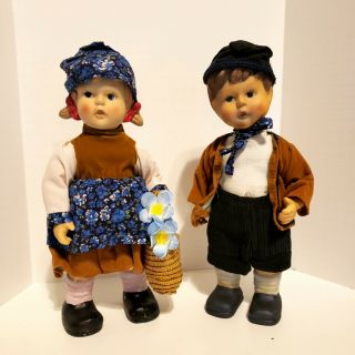 Vintage 1982 Alpine Girl & Boy Doll Hand Painted Bisque Porcelain Movable Parts 2