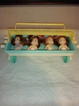 Vintage Tyco Quints Dolls Baby Stroller Carriage With 4 Dolls