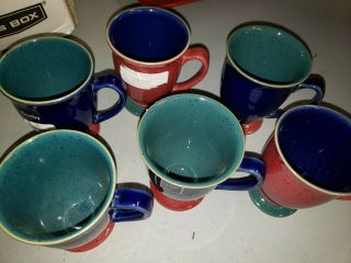 Denby Harlequin Cup Coffee Mug Blue Green Red Set Of 6