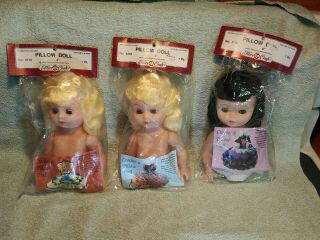3 Vintage Fibre - Craft 8 " Pillow Dolls 3119 2 Blonde Hair ; 1 Black Hair