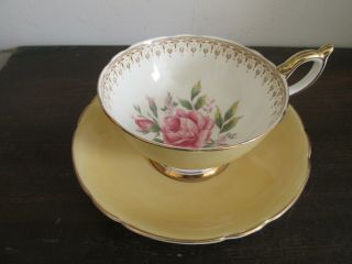 Aynsley England Tea Cup And Saucer Yellow Large Cabbage Rose Gold