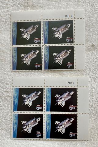 2 X $3.  00 Priority Mail Space Shuttle Us Postage Stamps Block Of 4 Mnh