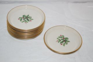 Set Of 8 Lenox Holiday Holly/berry Christmas 4 " Coasters - Gold Trim