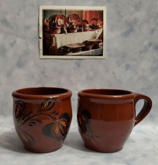 Two Vtg 1993 Signed Ned Foltz Redware Pottery Mugs - Tulip Design - Reinholds,  Pa