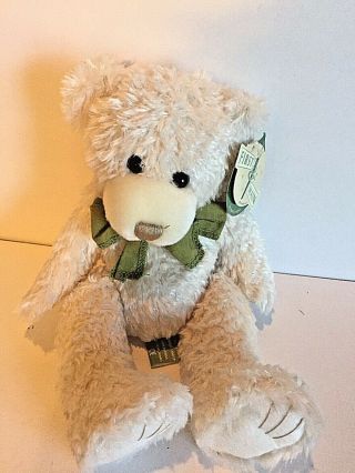 First & Main Scraggles Fuzzy White Teddy Bear With Green Bow Stuffed Animal