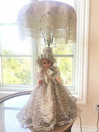 Vintage Doll Table Lamp With French Lace Dress And Lampshade