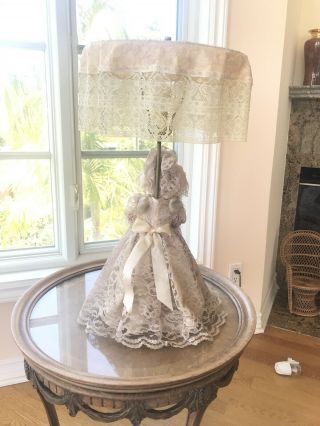 Vintage Doll Table Lamp with French Lace Dress and Lampshade 3