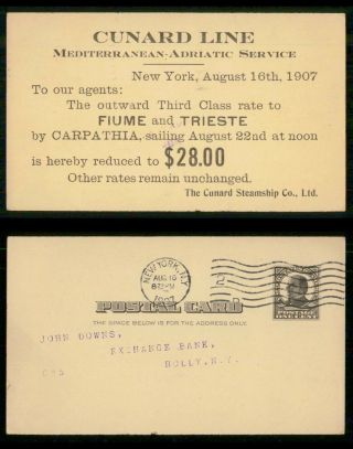 Mayfairstamps Us 1907 Cunard Line York Fiume & Trieste Stationery To Holly N