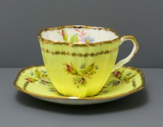 Foley Eb 1850 Fine Bone China Tea Cup & Saucer Yellow W/ Floral Pattern