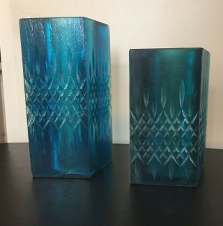 Two Vintage Mid Century Modern Resin Candle Vases By Sascha Brastoff Blue