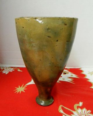 Rare Auman Nc Pottery Wall Pocket Vase,  Cobalt/yellow,  Charlie Auman,  20s