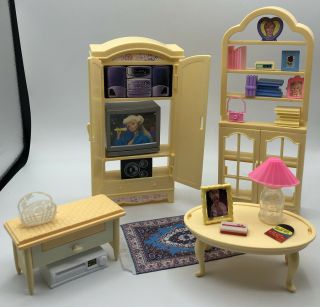 Barbie Doll Grandmas Tv Hutch Toy Bench Table Home Living Room Furniture Playset