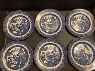 Vintage Churchill Of England Blue Willow - Set Of 6 Dinner Plates - 10.  3”