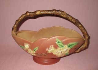 Roseville Pottery Arts & Crafts Apple Blossom Basket 310 - 10 " In Pink 1949