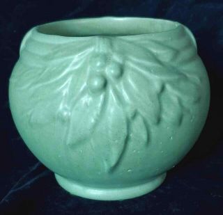 Large Matte Green Mccoy Pottery Jardiniere Vase Leaves & Berries Unmarked