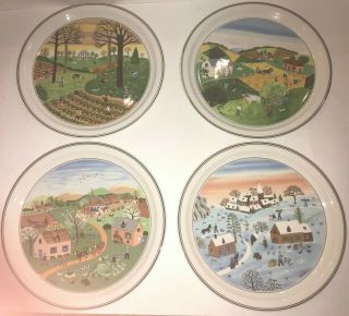 Vintage Villeroy & And Boch Design Naif The Four 4 Seasons Wall Plates Set Of 4