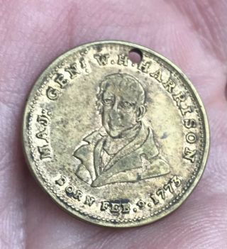William H Harrison Political Campaign Token The People’s Choice Cabin 1840 Holed