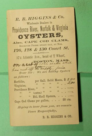 Dr Who 1870s Boston Ma Postal Card Advertising Oysters Ux3 F68183