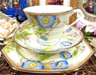 Paragon Tea Cup And Saucer Trio Floral Painted Pattern Teacup Blue Floral