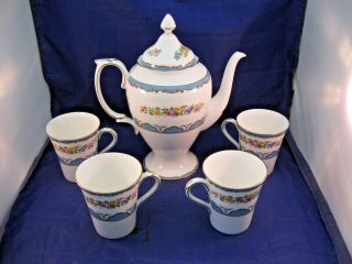 Vintage Crown Staffordshire Tall Tea / Coffee Pot And 4 Mugs Set -