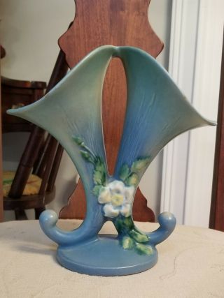 Vintage Roseville 8 " Double Cornucopia Vase - 145 - 8 - Green & Blue