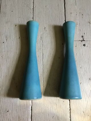 Van Briggle Art Pottery Candle Stick 2 Ming Turquoise 1970’s Signed “k” And “jh”