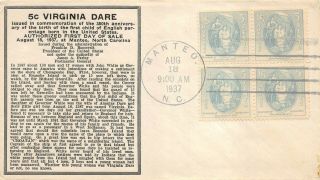 796 5c Virginia Dare,  Imperial Stamp Co.  Tied By Manteo Nc Cancel [7573]