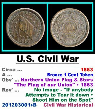 Bronze Token • U.  S.  Civil War Period • The Union Flag • 1863 • 201203001•b