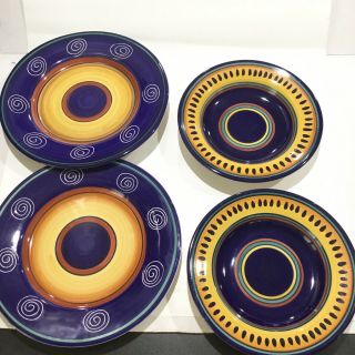 Pier 1 Italian Swirl Handpainted Soup Bowls And Plates Italy 9 3/8 " Set Of 2
