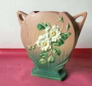 Vintage 1940’s Roseville Pottery White Rose Pillow Vase