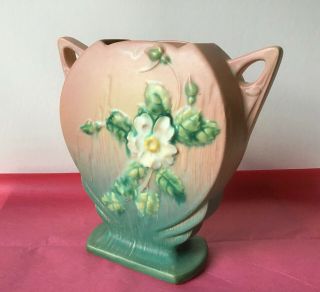 Vintage 1940’s Roseville Pottery White Rose Pillow Vase 3