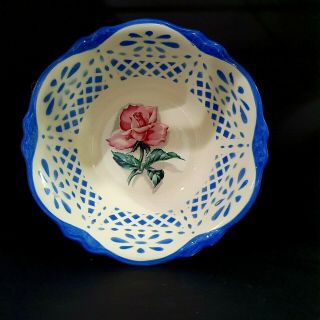 Vintage 59 Homer Laughlin Virginia Rose Blue White Pink Rose Serving Bowl G59n4