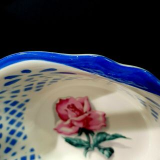 VINTAGE 59 HOMER LAUGHLIN Virginia Rose Blue White Pink Rose Serving Bowl G59N4 3
