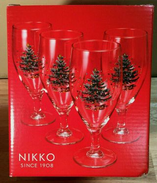 Nikko Christmas 16 Oz Stemmed Beverage Glasses Goblets