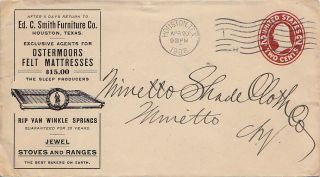 Texas Houston 1908 Machine Postal Stationery Envelope Illustrated Advertising