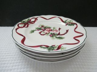Charter Club Winter Garland 4 Luncheon Plates 9 " Bells,  Ornaments,  Package,  C/cane