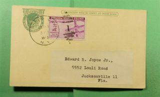 Dr Who 1953 Shrub Oak Ny Uprated Miscut Postal Card To Jacksonville Fl F64291