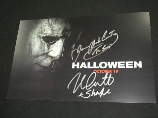 Nick Castle & James Jude Courtney Signed 11x17 Halloween Poster Bas Beckett