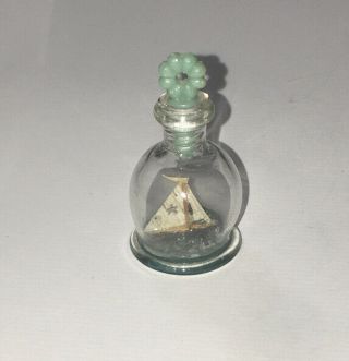 Vintage Miniature Doll House Glass Ship In A About 1 1/2” T & 3/4” D.  Circa 1930