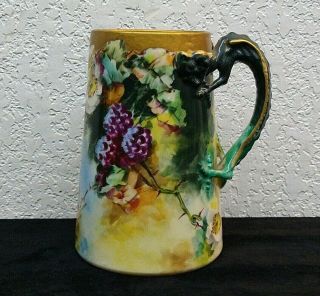 " Look " Vintage Willets American Belleek Grapes And Dragon Hand Painted Mug K