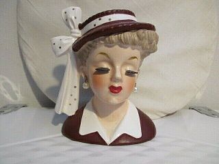 Vintage 1959 Napco Head Vase Lady Head Vase,  With Brushed Eyelashes,