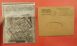 1944 Illustrated Christmas V - Mail Uss Lc1 Assault Ship