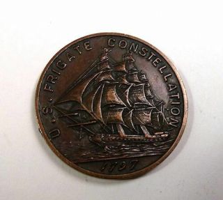 Copper Medal Made From Metal Of The Constellation 1797 Frigate Ship 1940s