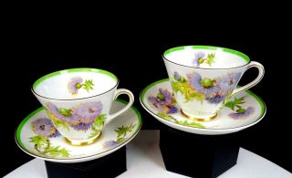 Royal Doulton 4601 Glamis Thistle Pattern 4 Piece 2.  75 " Cups & Saucers 1937 - 61