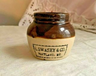 Miniature Vintage E Swasey Bean Pot Stoneware Advertising Souvenir Pottery