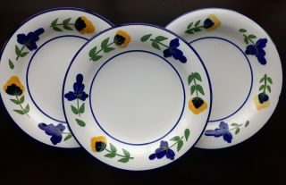 Set Of 3 Dansk San Nicolo Dinner Plates Plate Blue & Yellow Flowers