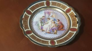 Fine Antique M Z Austria Hand Painted Heavy Gold Goddess Maidens Cabinet Plate