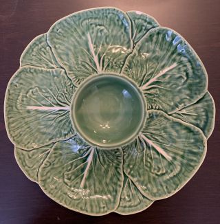 Bordallo Pinneiro Portugal Vintage Green Cabbage Leaf Chip And Dip Plate