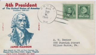 James Madison 4th President Of The United States Pilgrim Cachet Event Cover