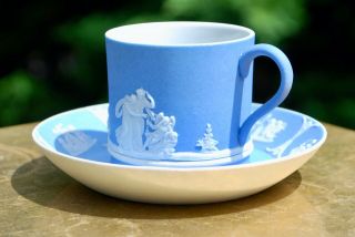 George V Wedgwood Pale Blue Jasper Dip Demitasse Coffee Cup And Saucer